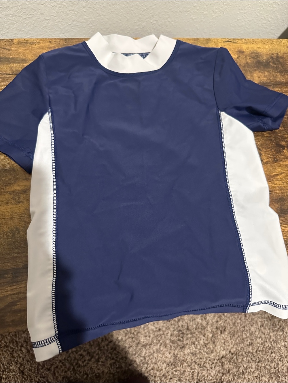 Kids Navy and White Short Sleeve Rash Guard Top
